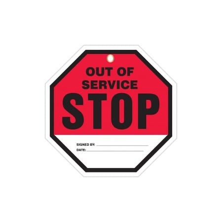 Accuform Octo-Tags, STOP OUT OF SERVICE, 8inx 8in, PF-Cardstock, 5PK TAP846CTM